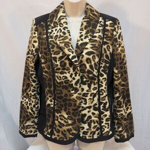 Chico's Animal Print Jacket w Nice Metal Buttons Ivory Brown‎ & Black  Size 1